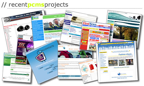 Recent PCMS projects - RG Racing Products, Surrey Waste Management, XL Print Europe, First News, Painshill Park, Surrey County Council, Gallowgate TV, Tech air, Melbry Events Management